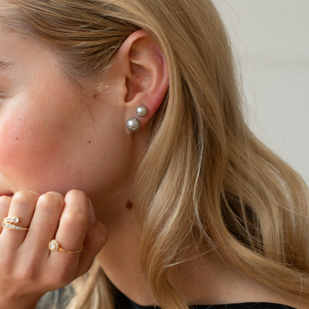 Celestine Grey Akoya Pearl Earrings - Solid Gold